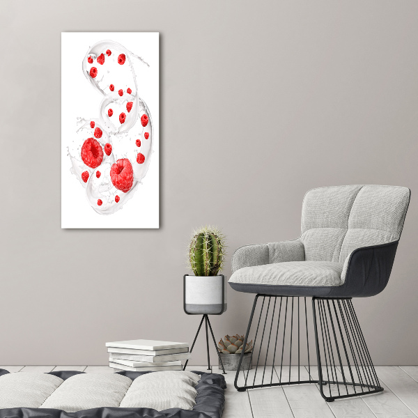 Bild auf Acrylglas vertikal Milch und Himbeeren