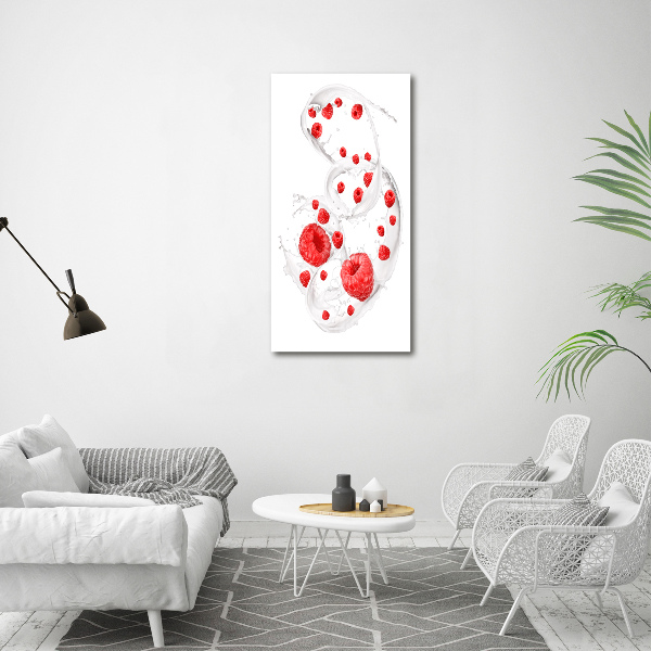 Bild auf Acrylglas vertikal Milch und Himbeeren