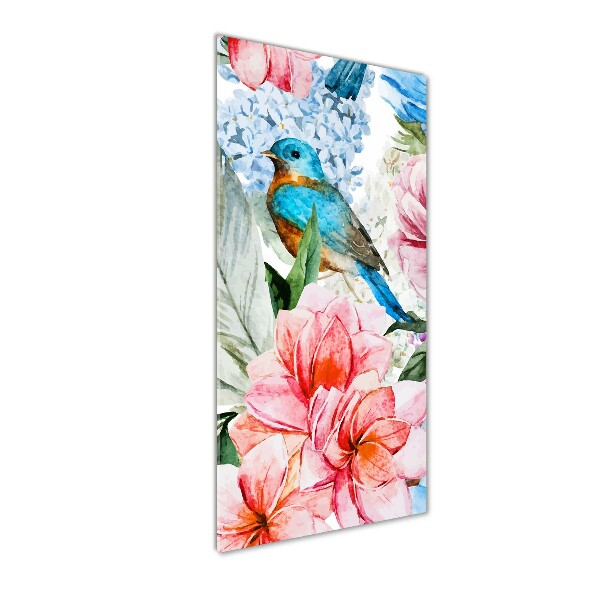 Acrylbild vertikal Blumen und Vögel