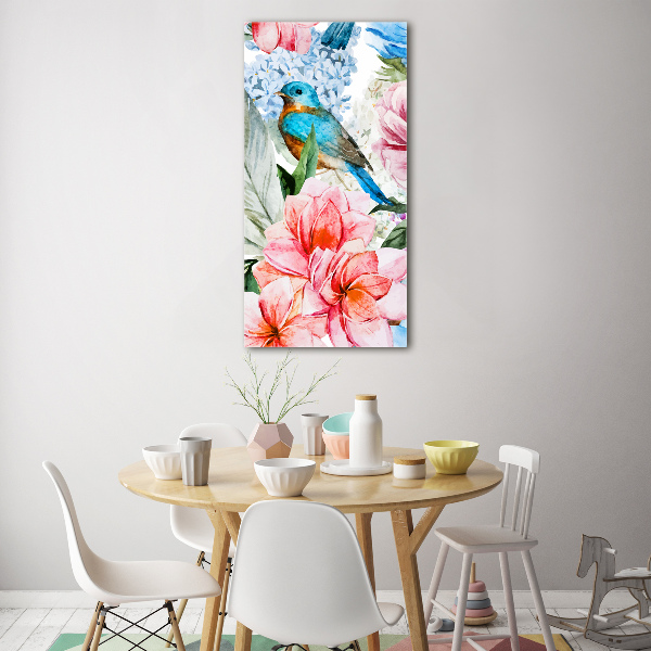 Acrylbild vertikal Blumen und Vögel