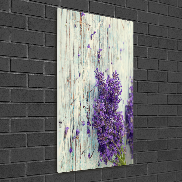 Modernes Acrylbild vertikal Lavendel auf Holz