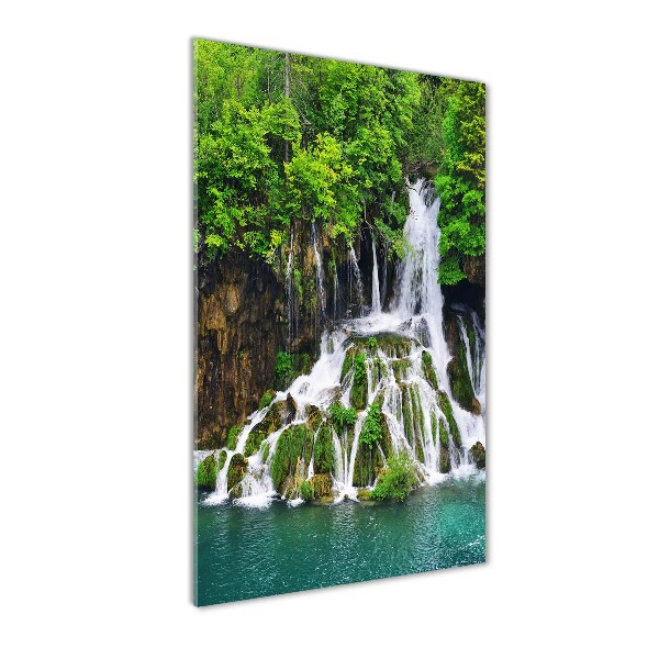 Modernes Acrylbild vertikal Wasserfall im Wald