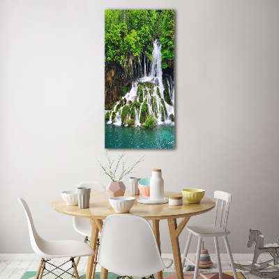 Modernes Acrylbild vertikal Wasserfall im Wald