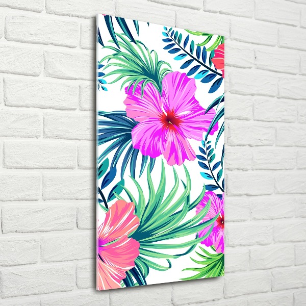 Modernes Acrylbild vertikal Hawaiianische Blumen