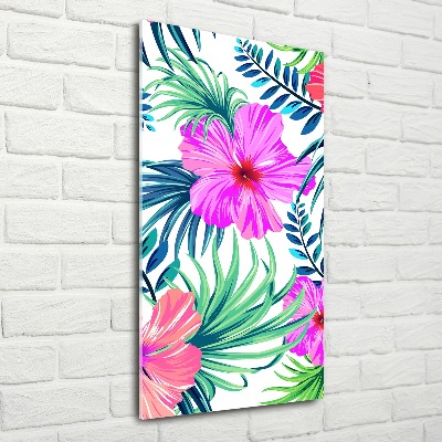 Modernes Acrylbild vertikal Hawaiianische Blumen