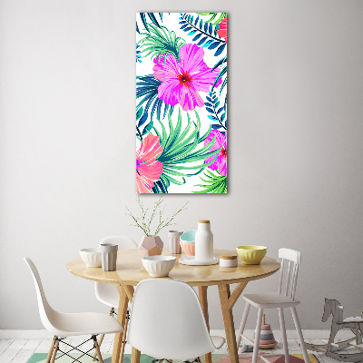 Modernes Acrylbild vertikal Hawaiianische Blumen