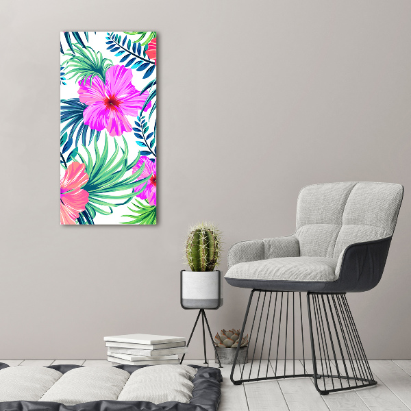 Modernes Acrylbild vertikal Hawaiianische Blumen