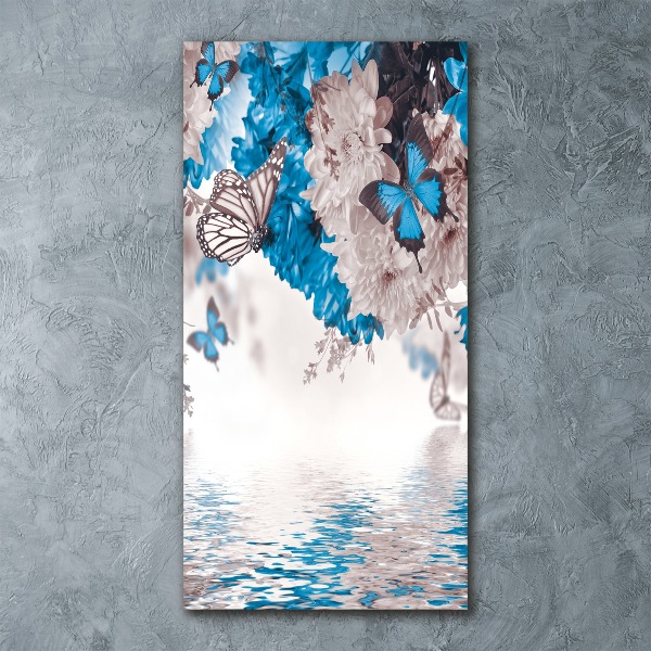 Acrylbild vertikal Blumen und Schmetterlinge