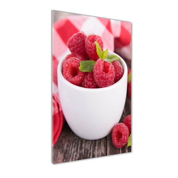 Plexiglasbilder vertikal Himbeeren in einer Tasse