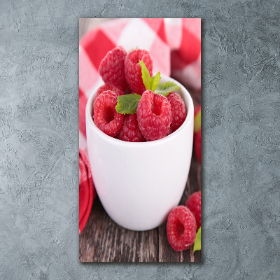 Plexiglasbilder vertikal Himbeeren in einer Tasse