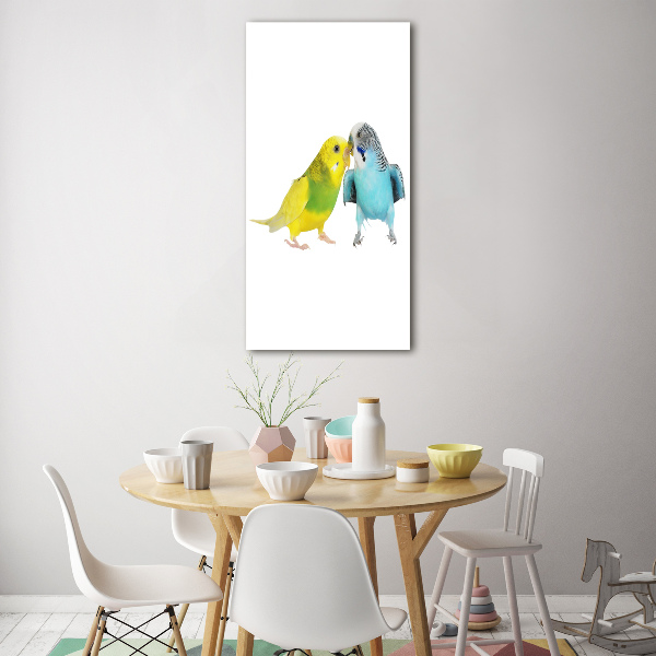 Modernes Acrylbild vertikal Wellensittiche