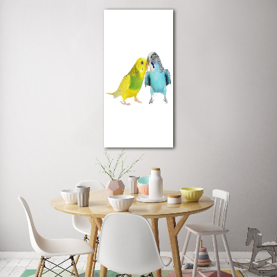 Modernes Acrylbild vertikal Wellensittiche