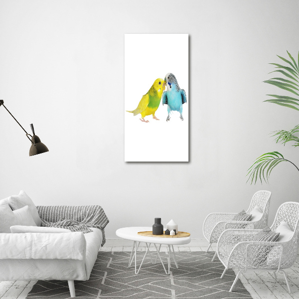 Modernes Acrylbild vertikal Wellensittiche