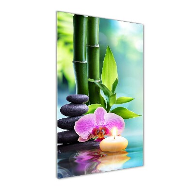 Modernes Acrylbild vertikal Orchidee und Bambus