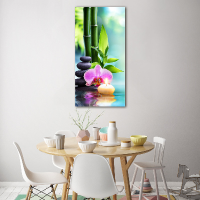 Modernes Acrylbild vertikal Orchidee und Bambus