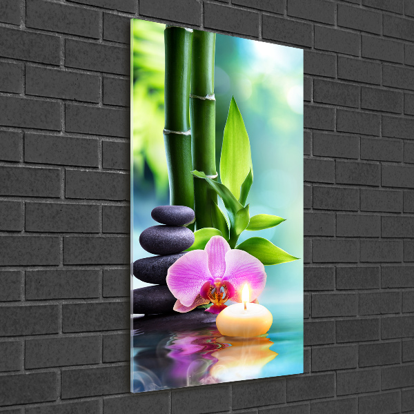 Modernes Acrylbild vertikal Orchidee und Bambus