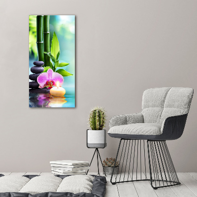 Modernes Acrylbild vertikal Orchidee und Bambus