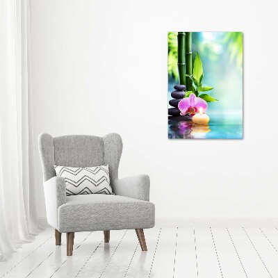 Modernes Acrylbild vertikal Orchidee und Bambus