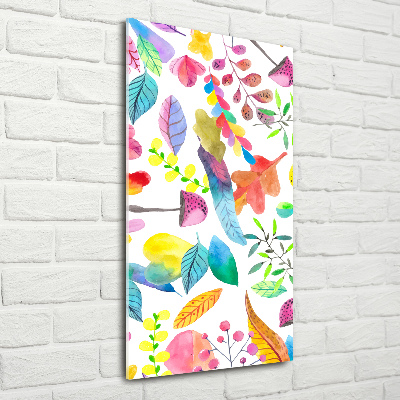 Acrylbild vertikal Blätter und Pilze