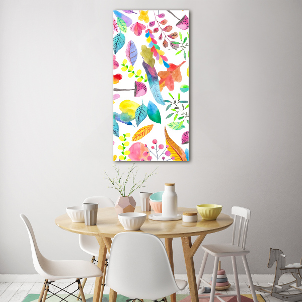 Acrylbild vertikal Blätter und Pilze