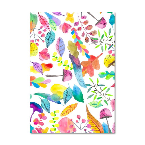 Acrylbild vertikal Blätter und Pilze