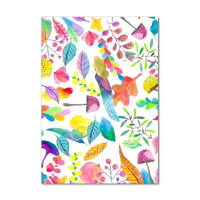 Acrylbild vertikal Blätter und Pilze