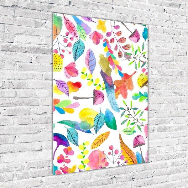 Acrylbild vertikal Blätter und Pilze