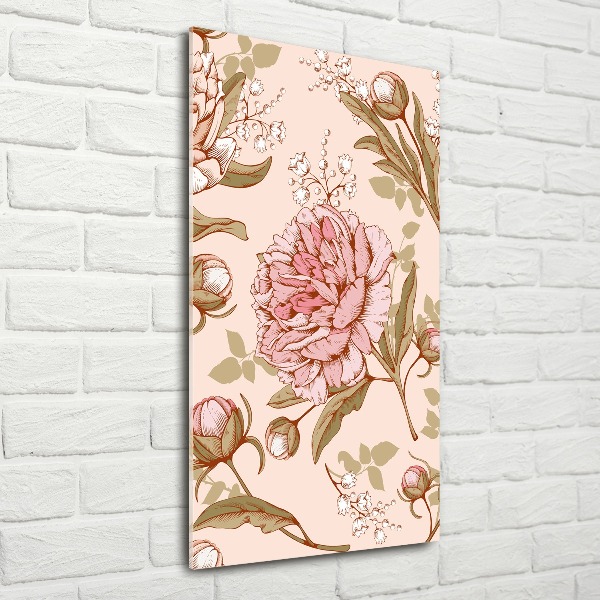 Acrylbild vertikal Pfingstrosen