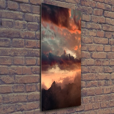 Modernes Acrylbild vertikal Sonnenuntergang in den Bergen