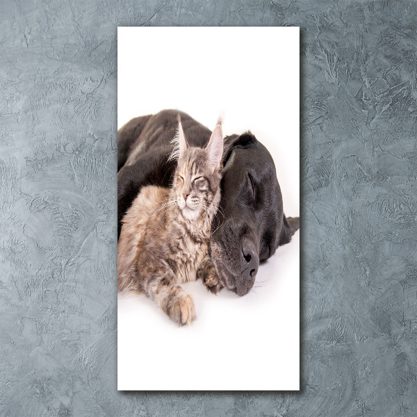 Acrylbild vertikal Hund und Katze
