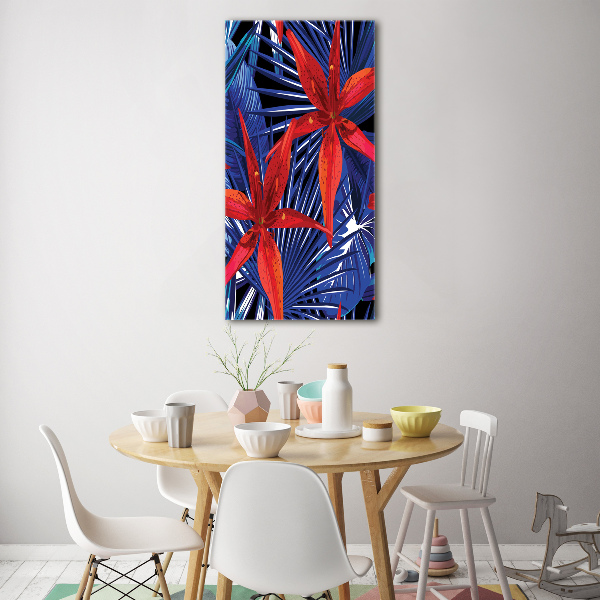 Modernes Acrylbild vertikal Tropische Blumen