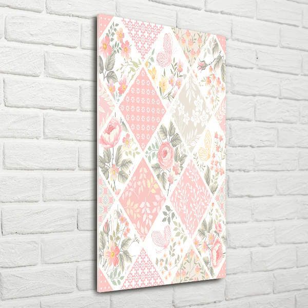 Acrylbild vertikal Blumenmuster