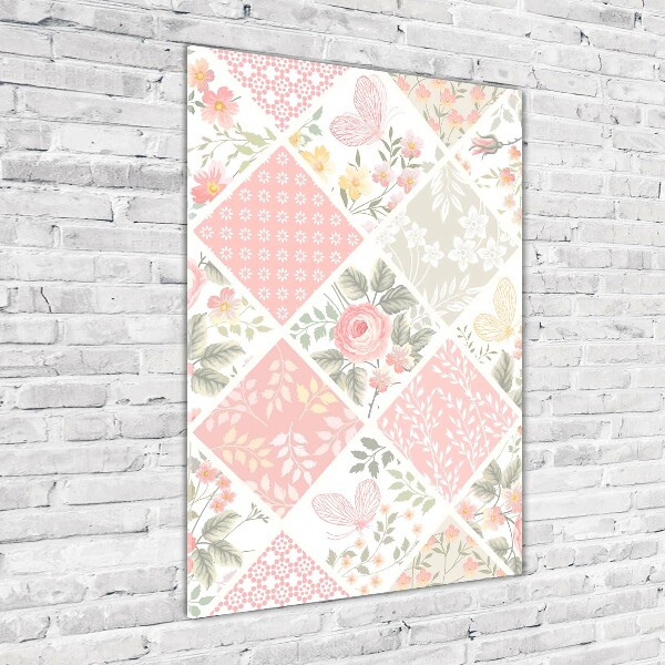 Acrylbild vertikal Blumenmuster