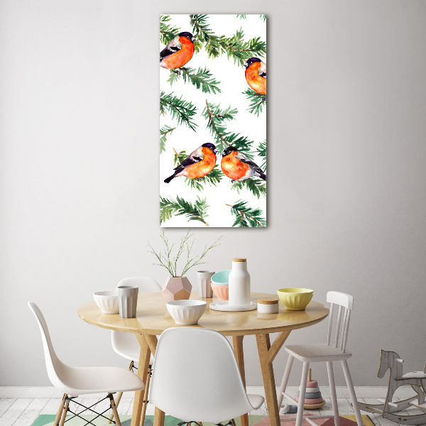 Bild auf Acrylglas vertikal Rotkehlchen und Nadelbäume