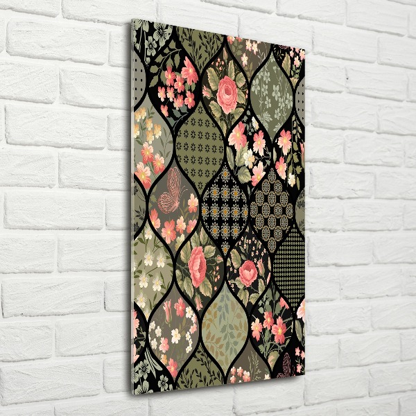 Modernes Acrylbild vertikal Blumenmuster