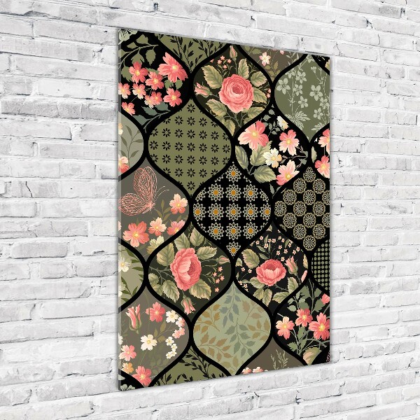 Modernes Acrylbild vertikal Blumenmuster