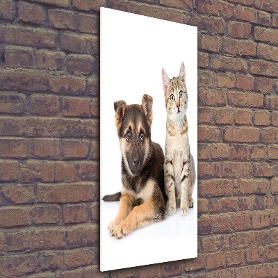 Acrylbild vertikal Hund und Katze