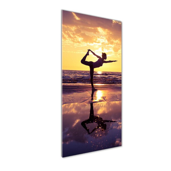 Modernes Acrylbild vertikal Yoga am Strand