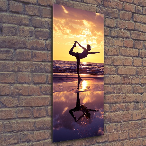 Modernes Acrylbild vertikal Yoga am Strand
