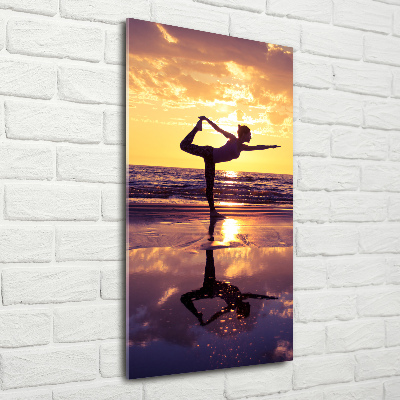 Modernes Acrylbild vertikal Yoga am Strand