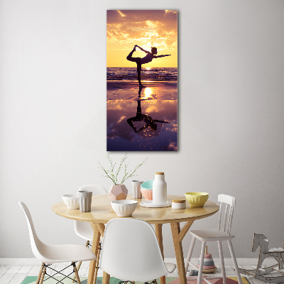 Modernes Acrylbild vertikal Yoga am Strand