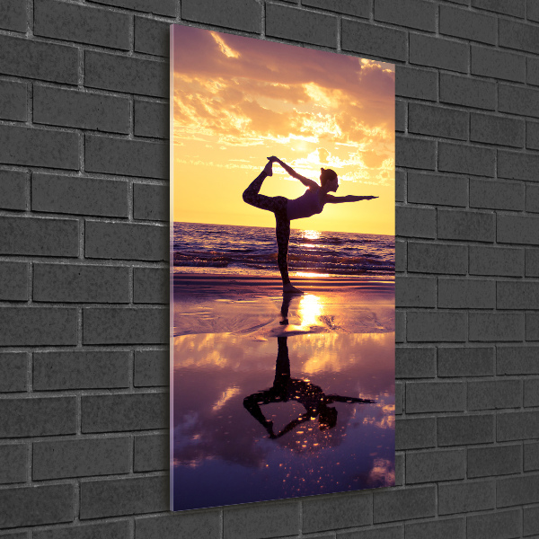 Modernes Acrylbild vertikal Yoga am Strand