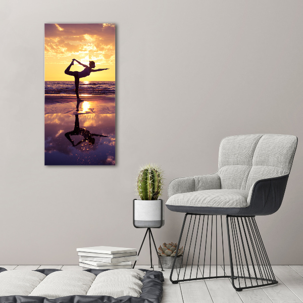 Modernes Acrylbild vertikal Yoga am Strand