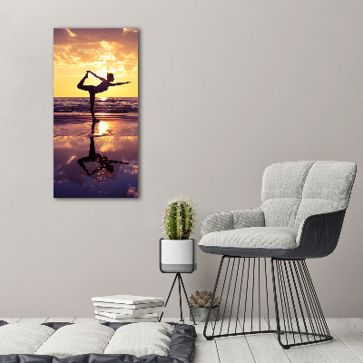 Modernes Acrylbild vertikal Yoga am Strand
