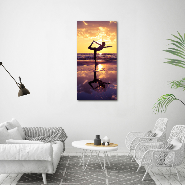 Modernes Acrylbild vertikal Yoga am Strand