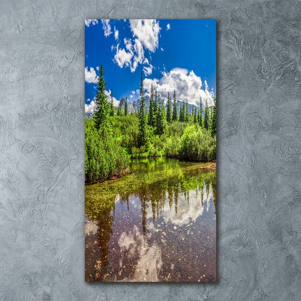 Modernes Acrylbild vertikal See in den Bergen