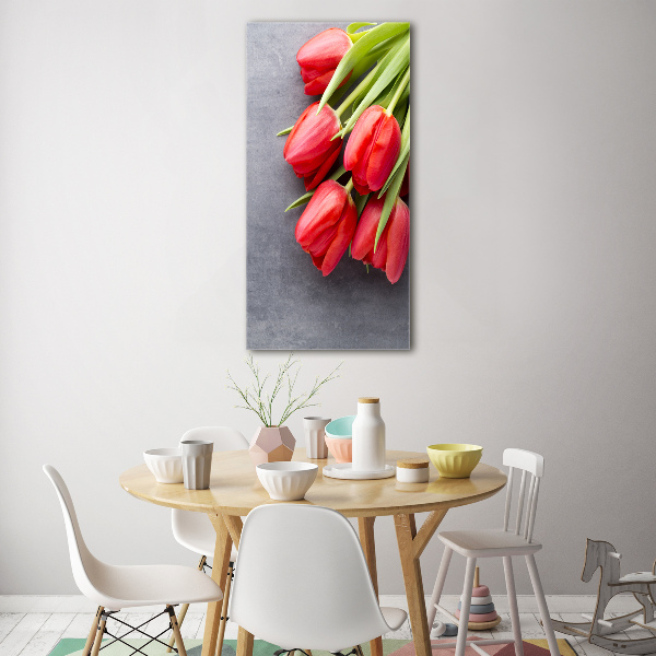 Modernes Acrylbild vertikal Rote Tulpen