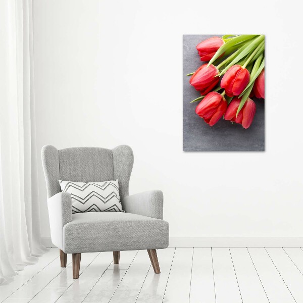 Modernes Acrylbild vertikal Rote Tulpen