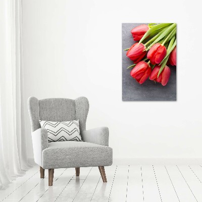 Modernes Acrylbild vertikal Rote Tulpen