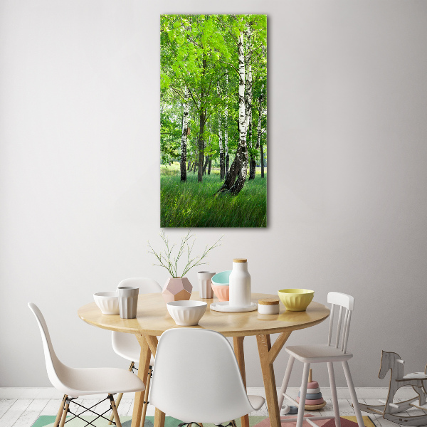 Modernes Acrylbild vertikal Birkenwald